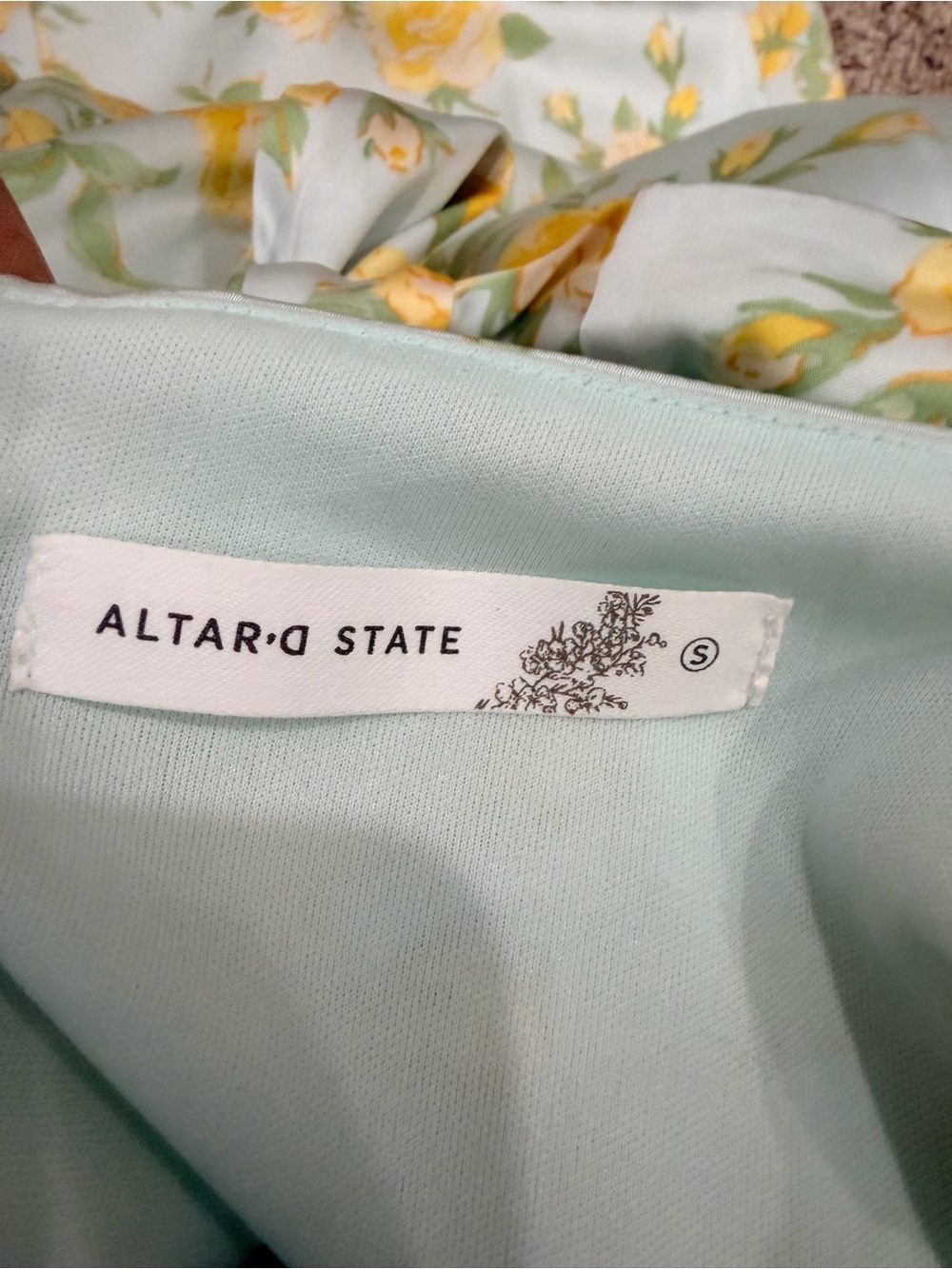 Altar'd State Mint and Yellow Floral Tie-Waist Skirt Set
